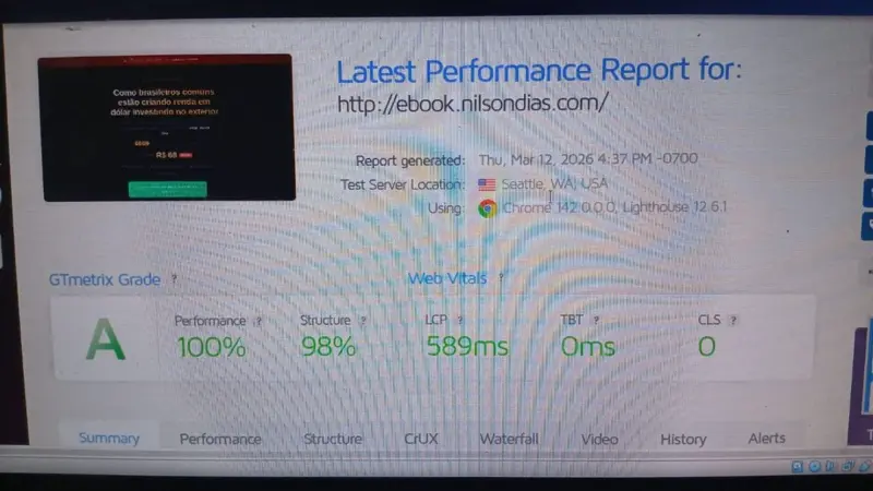 GTmetrix Grade A Performance 100 Structure 98